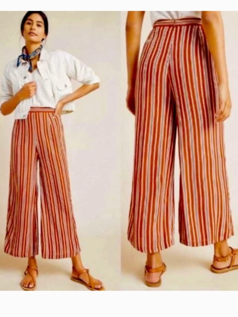 Faithful the Brand x Anthropologie Gabrielle Striped Burnt Orange Pants Sz 6
